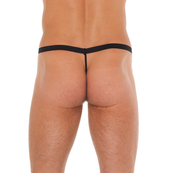 Mens Black GSting With Zipper On Red Pouch Mens Black GSting With Zipper On Red Pouch
