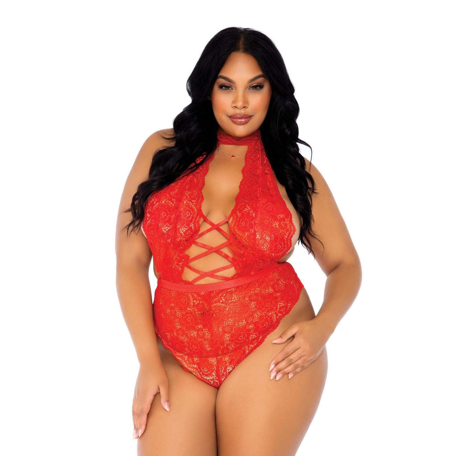 Leg Avenue Floral Lace Crotchless Teddy Red UK 14 to 18 Leg Avenue Floral Lace Crotchless Teddy Red UK 14 to 18