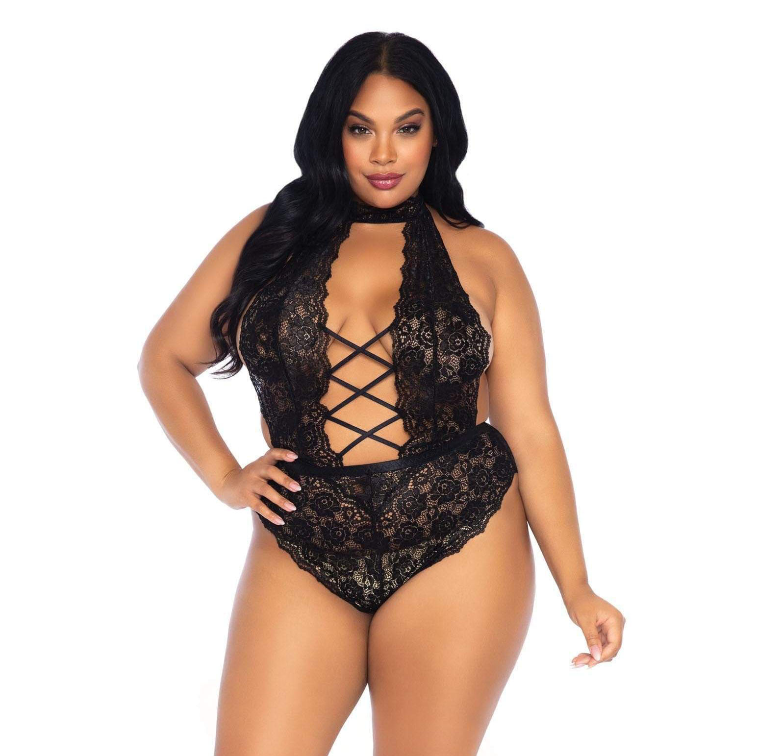 Leg Avenue Floral Lace Crotchless Teddy Black UK 14 to 18 Leg Avenue Floral Lace Crotchless Teddy Black UK 14 to 18