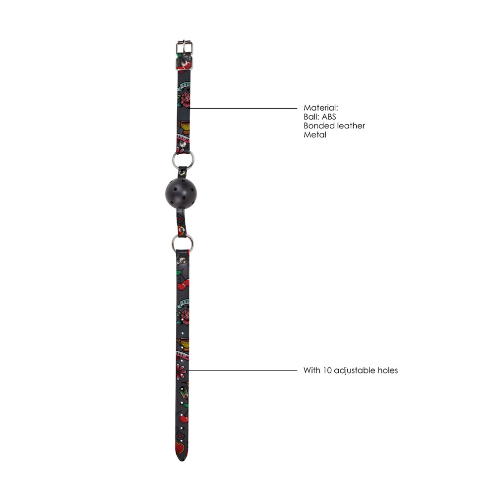 Ouch Breathable Ball Gag With Printed Leather Straps Ouch Breathable Ball Gag With Printed Leather Straps