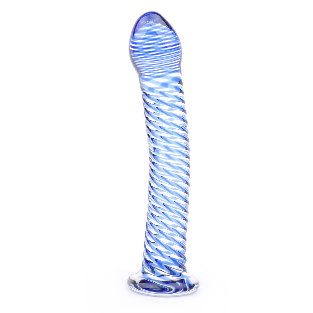 Glass Dildo With Blue Spiral Design Glass Dildo With Blue Spiral Design
