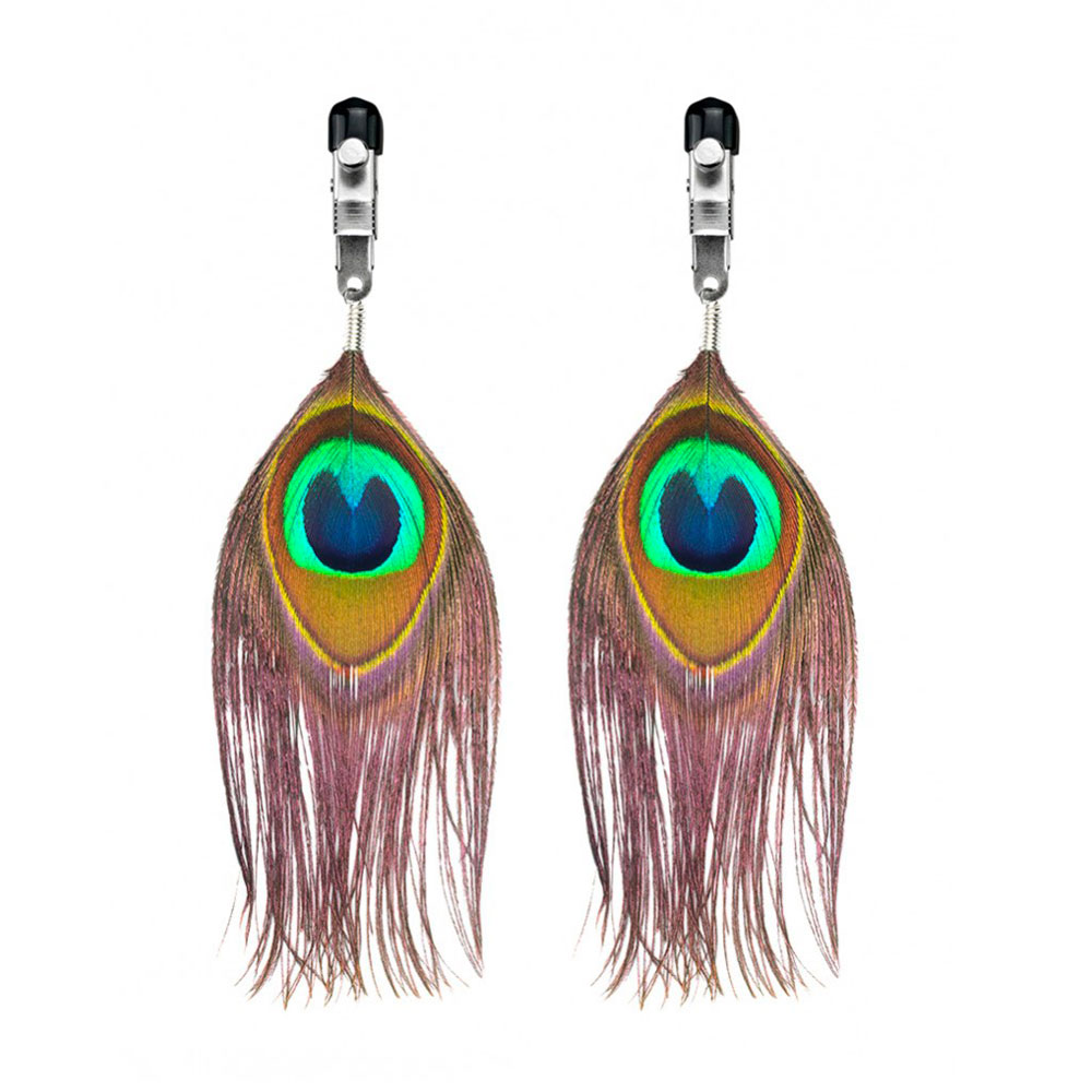 Nipple Clamps With Peacock Feather Trim Nipple Clamps With Peacock Feather Trim
