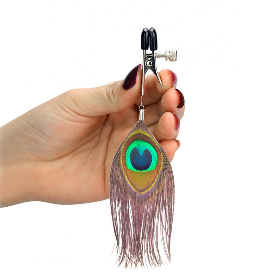 Nipple Clamps With Peacock Feather Trim Nipple Clamps With Peacock Feather Trim